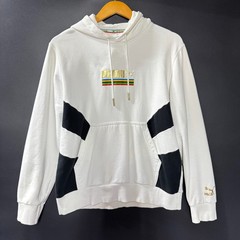 PUMA Hoodie Pullover Small White Neon Graphic Logo Kangaroo Pockets Sweatshirt