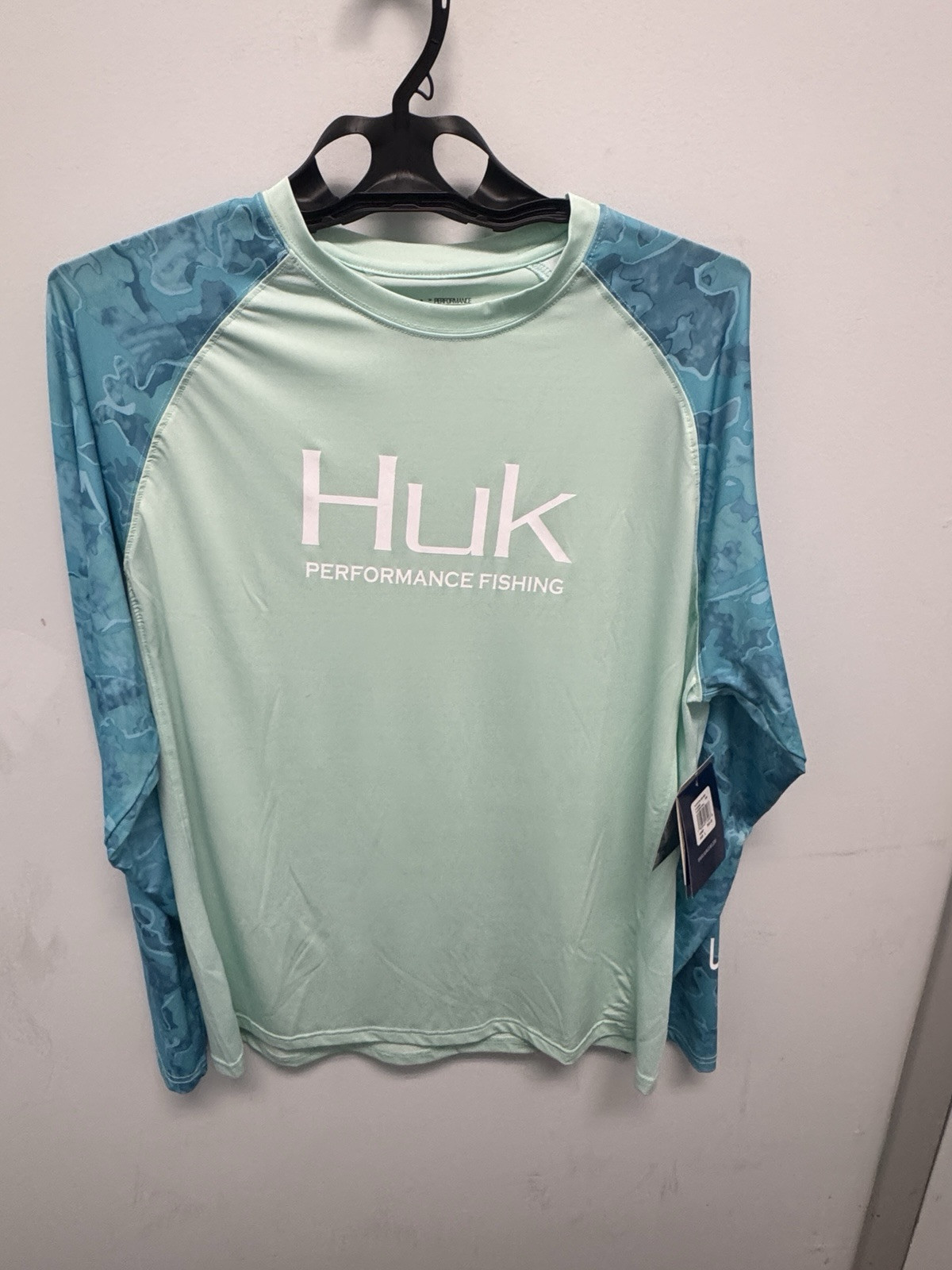 Huk NEW Men's L Current Camo Double Header Blue/Green Long Sleeve Fishing Shirt gallery