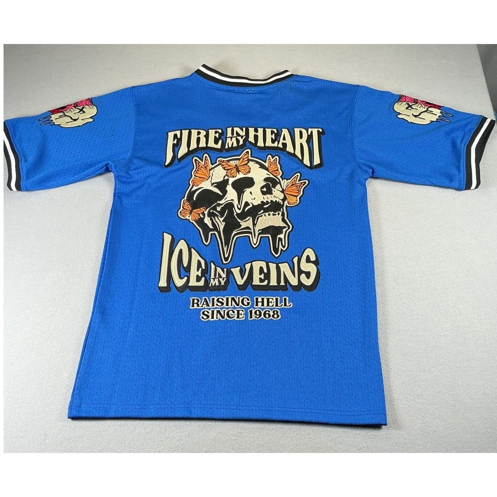 Watson Graphic Mesh Jersey Shirt XS Blue Fire In My Heart Ice In My Veins NWT gallery