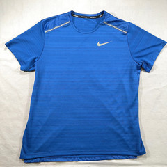 Nike Dri-Fit Running Shirt Mens L Blue Crewneck Stretch Active Workout Swoosh