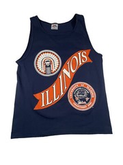 Vtg 90s University Of Illinois Tank Top M Native American Single Stitch Blue