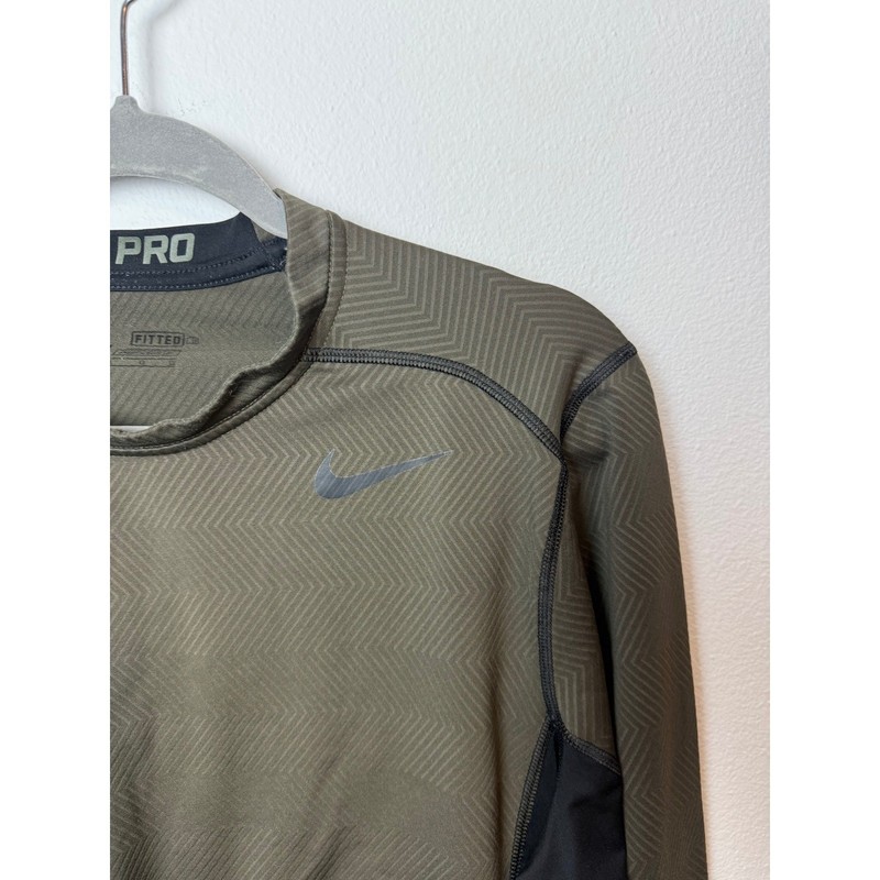 Nike Pro Dri-FIT Mens Long Sleeve Fitted Training Shirt Olive Green Black Large gallery