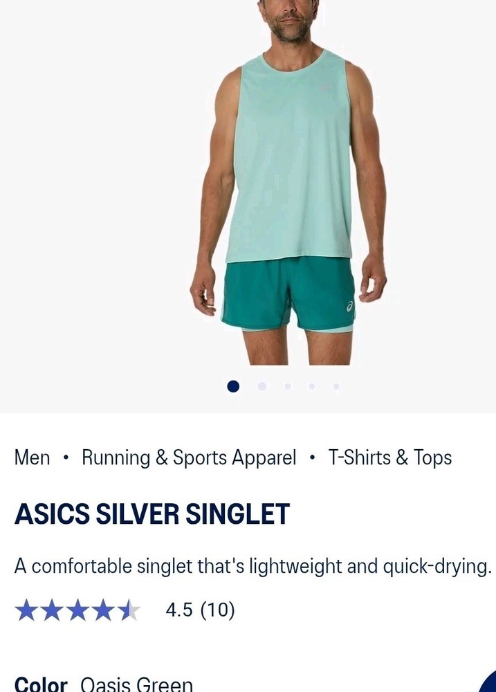 Asics Basic Tank Running Training Athletic Shirt Size Large Green