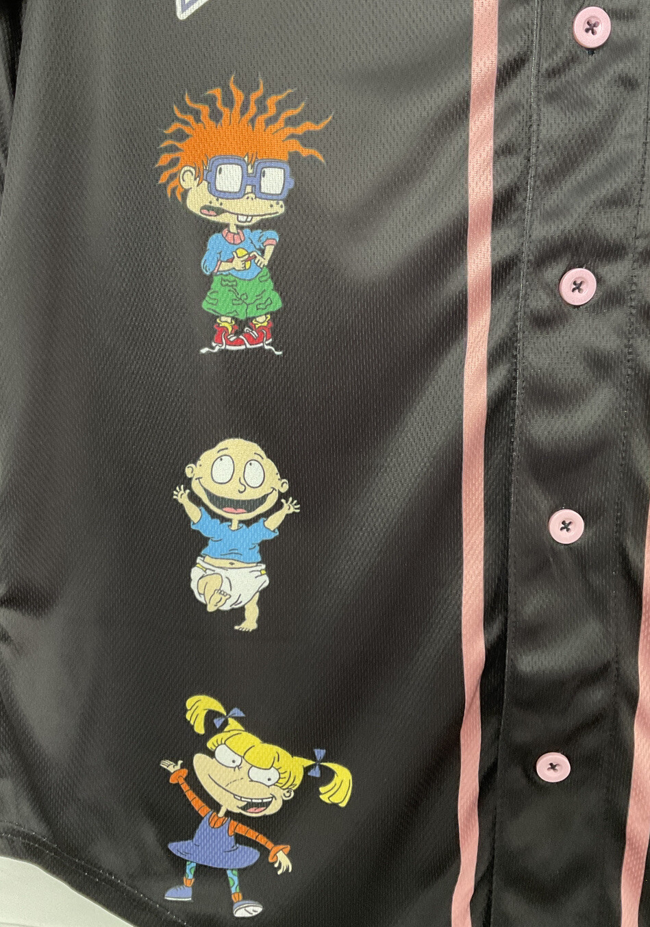NWT Unisex Nickelodeon #91 Black & Pink Rugrats Chucky Tommy Jersey Shirt Small gallery