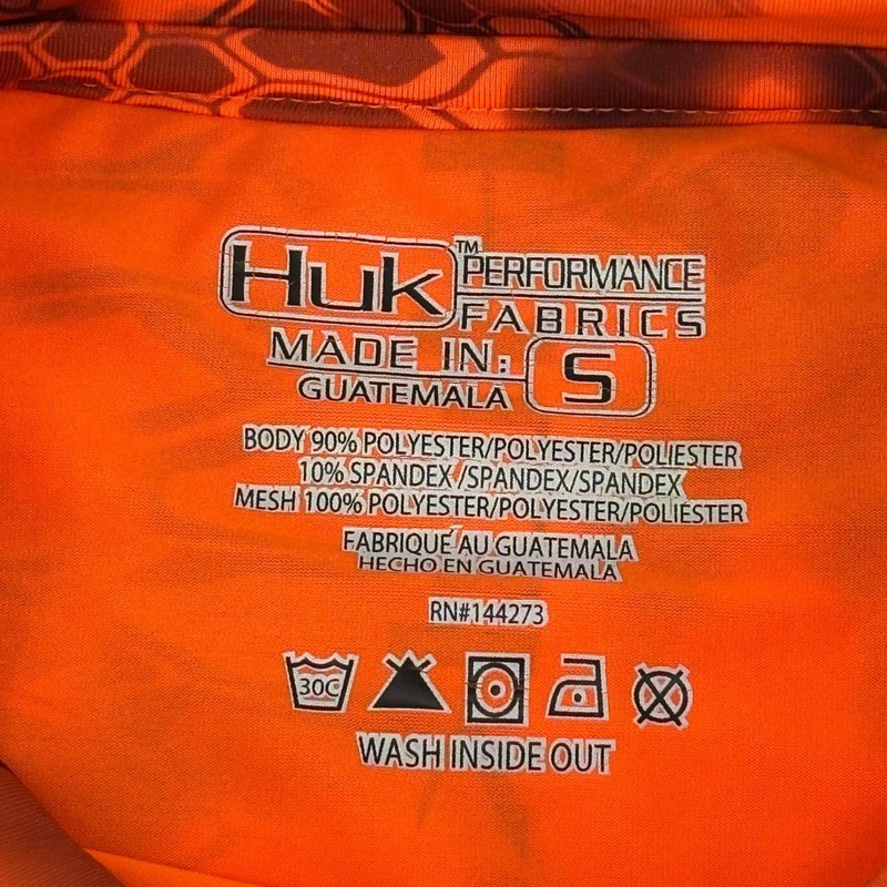Huk Mens Performance Fishing Shirt Small Orange Kryptek Inferno Camo Mesh Back gallery