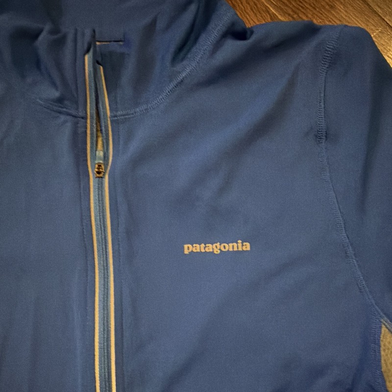 Patagonia Blue/Gray Colorblock Breathable Mock Neck 1/4 Zip T-Shirt Men's M gallery