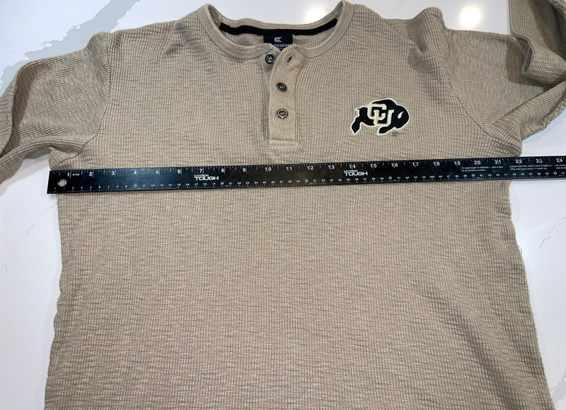 EUC COLOSSEUM COLORADO UNIVERSITY CU BUFFALO WARM THERMAL TAN SHIRT MEN'S LARGE gallery