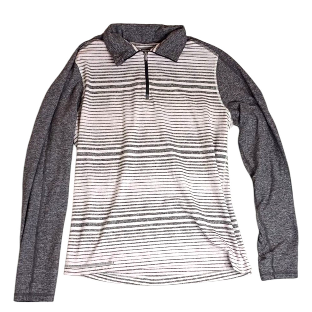 Lululemon Surge Warm 1/4 Zip Pullover Men's Medium Gray Striped Performance