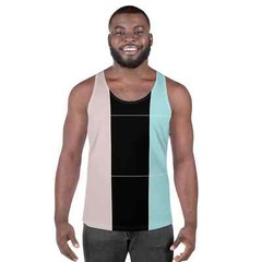 Mens Stretch Fit Tank Top – Pastel Pink Black Blue Colorblock Lines