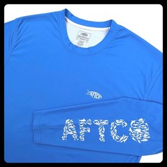 AFTCO Performance Rash Guard Sun Shirt Men Large Blue Long Sleeve Fishing Marlin