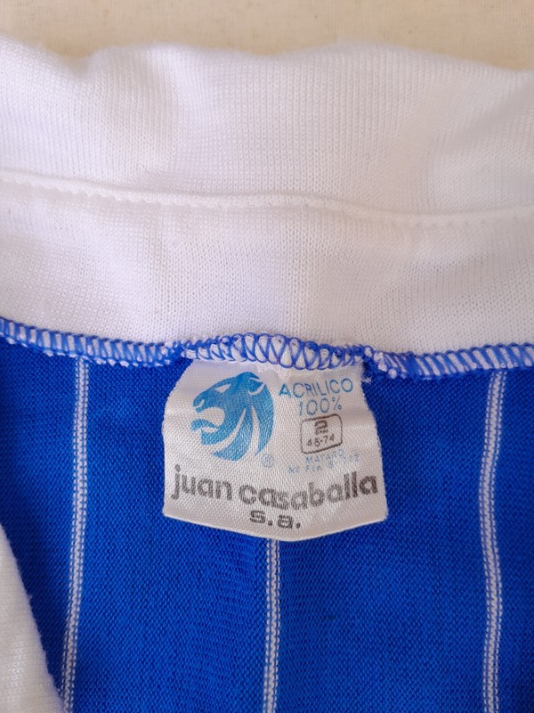 Vintage JUAN CASABELLA 70s Football Shirt Mens Small Blue White Stripes acrylic gallery