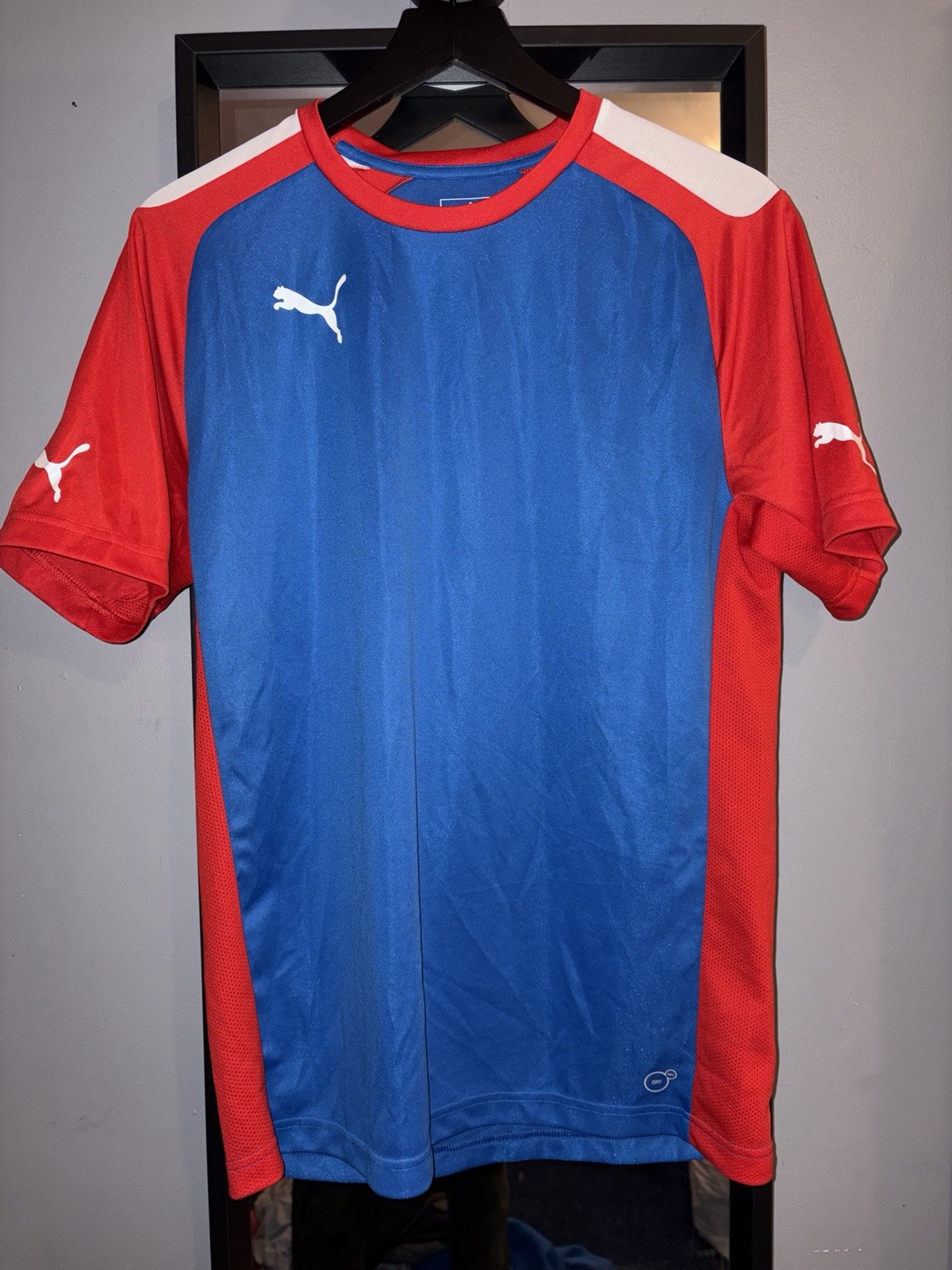 PUMA Men's Colorblock Jersey T-Shirt M Blue Red White Crew Neck Lightweight gallery