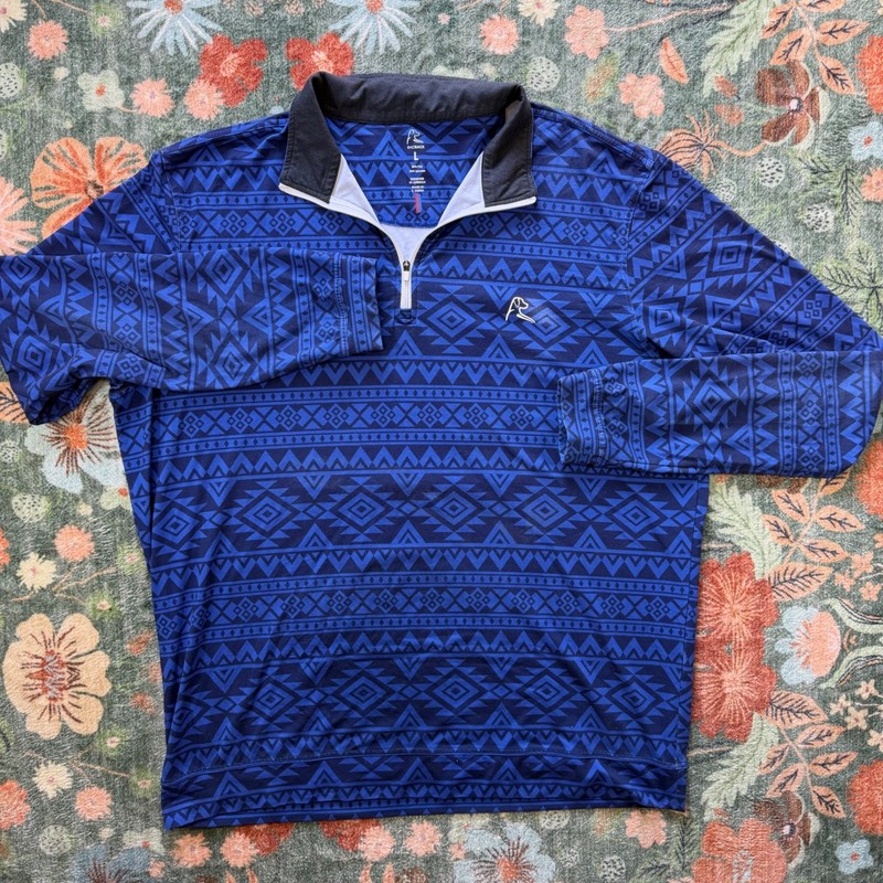 Rhoback Mens Large Blue Aztec Geometric Performance Quarter Zip Pullover Golf gallery