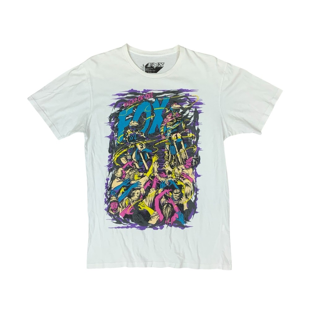Night Of The Fox Motocross Mountain Bike Racing White Graphic T-Shirt Large