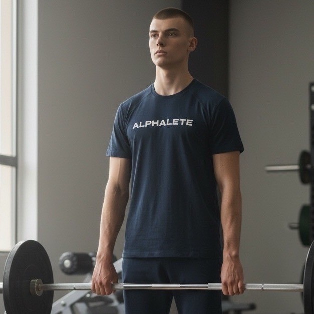 Alphalete Mens Navy Blue Mesh Back Performance Training T-Shirt Size Medium gallery