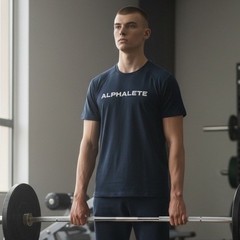 Alphalete Mens Navy Blue Mesh Back Performance Training T-Shirt Size Medium