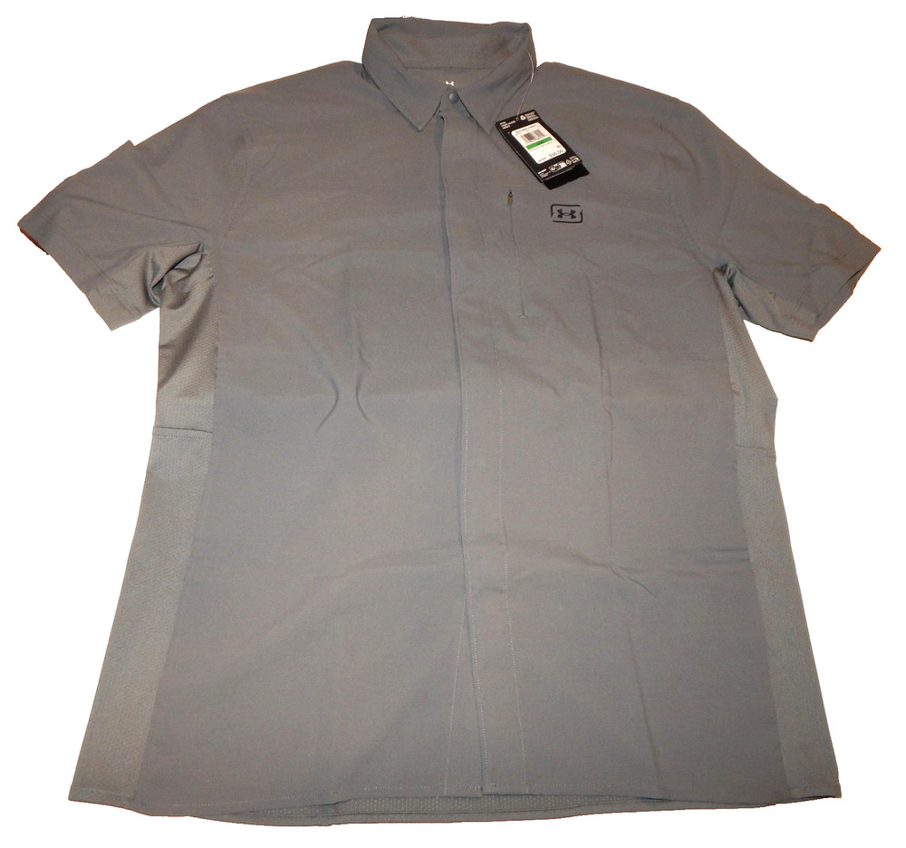 Under Armour Men's Fish Pro Hybrid Woven Short Sleeve Shirt Size L Grey UPF 50