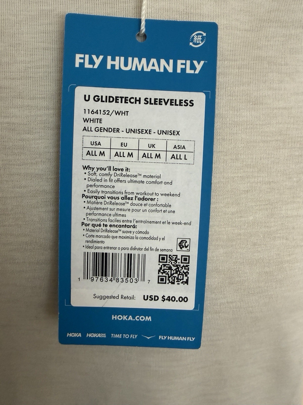 Hoka U GlideTech Sleeveless Tank Men's White DriRelease Lightweight Size M gallery