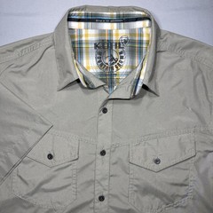 Kuhl Mountain Grown Eluxor Short Sleeve Shirt Mens Medium Button Up Khaki