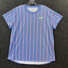 Nike Court Slam Tennis Shirt Men’s XL Blue Pink Striped Dri-FIT CI9150-478