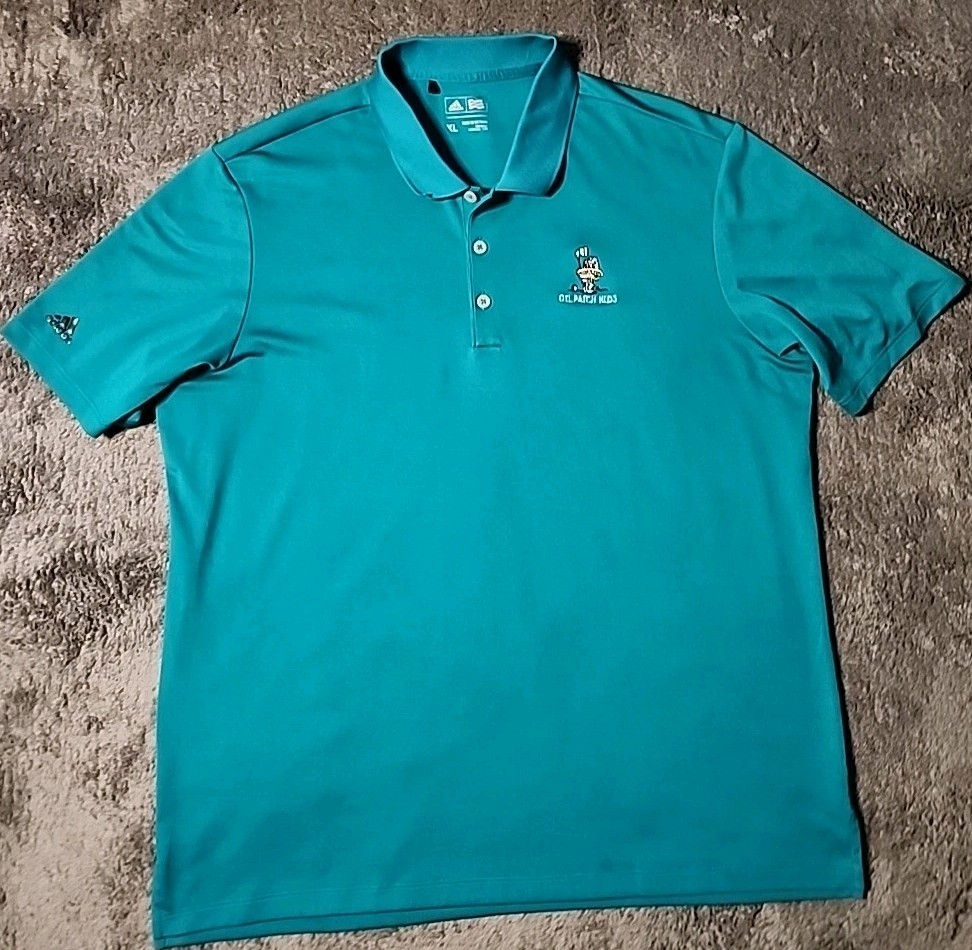 Oil Patch Kids Logo Green Adidas Golf Lightweight Polo Shirt Mens XL gallery