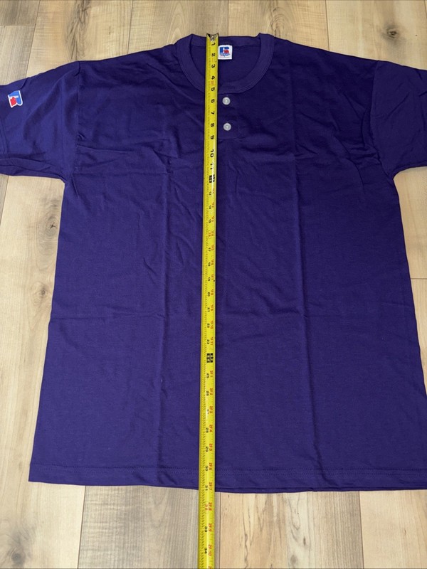Men’s Russell Athletic 50/50 Purple 2 Button Henley Tee Adult Large gallery