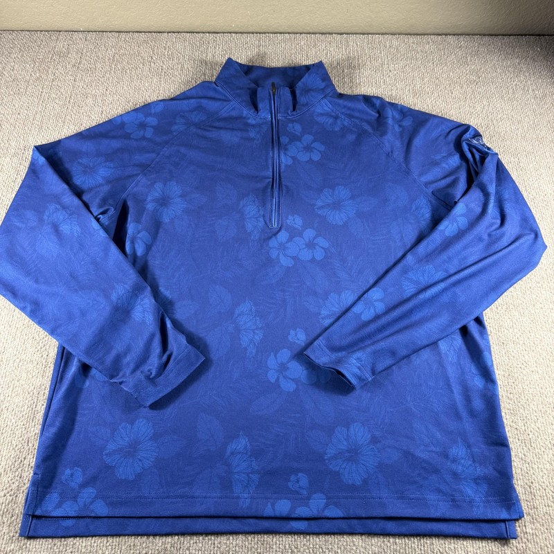 Donald Ross Pullover Mens Medium Blue Floral 1/4 Zip Golf Shirt Long Sleeve Top gallery
