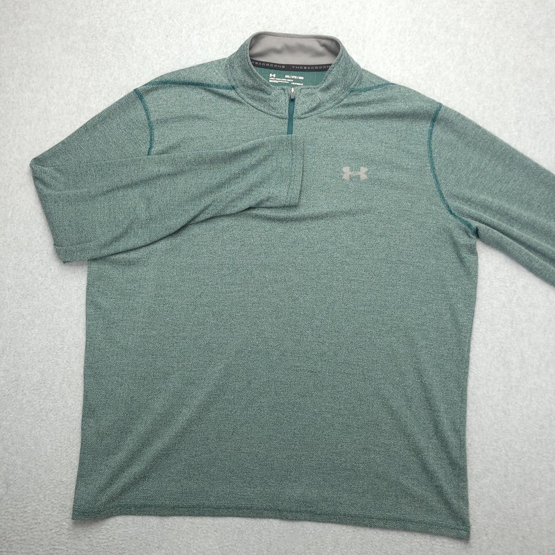 Under Armour HeatGear Pullover Mens 2XL Green Herringbone 1/4 Zip Long Sleeve gallery