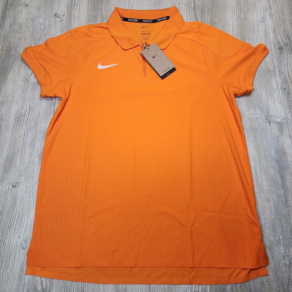 Nike Court 1/4 Zip Tennis Polo Shirt Orange Mens Size L New HQ0792-873