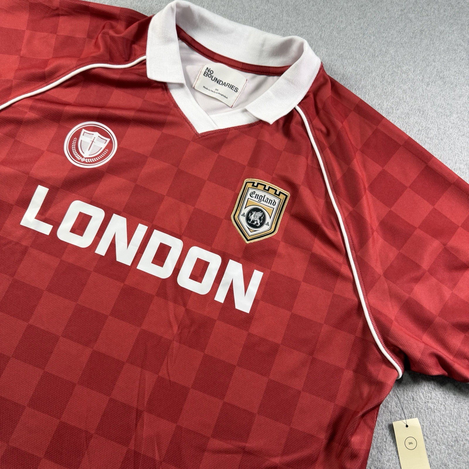 No Boundaries Mesh Soccer Jersey Men’s 2XL Antique Red Checkered London Preppy gallery