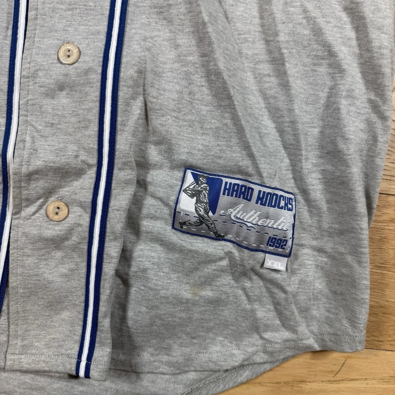 VTG Hard Knocks Authentics Baseball Jersey Mens Large Cotton Button Grey gallery