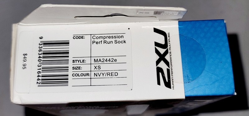 ***2XU Men's Performance Run Compression Socks (MA2442e) Navy/Red (Size: XS)*** gallery