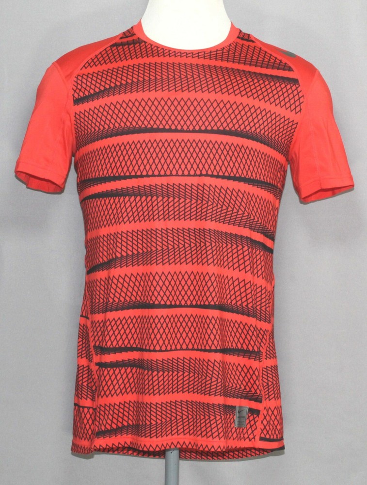 Nike Pro Cool Tri Flow Fluorescent Red Black Athletic Shirt Men's Small Medium