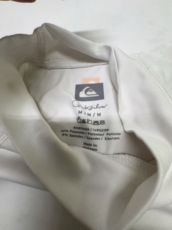 Quiksilver UV Tech White Stretch Surfing Swim Compression Shirt Sz M Workout gallery