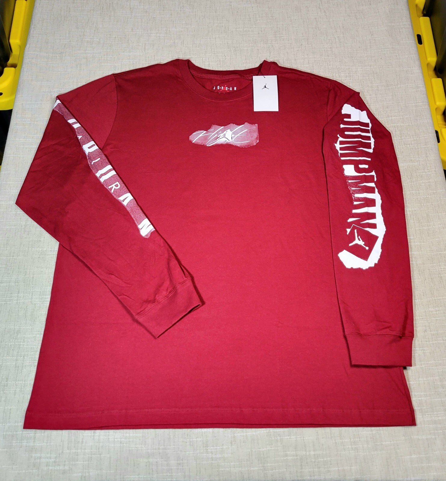 NIKE Air Jordan Flight Mens Logo Long Sleeve Tshirt Maroon Red White M L XL 2XL gallery