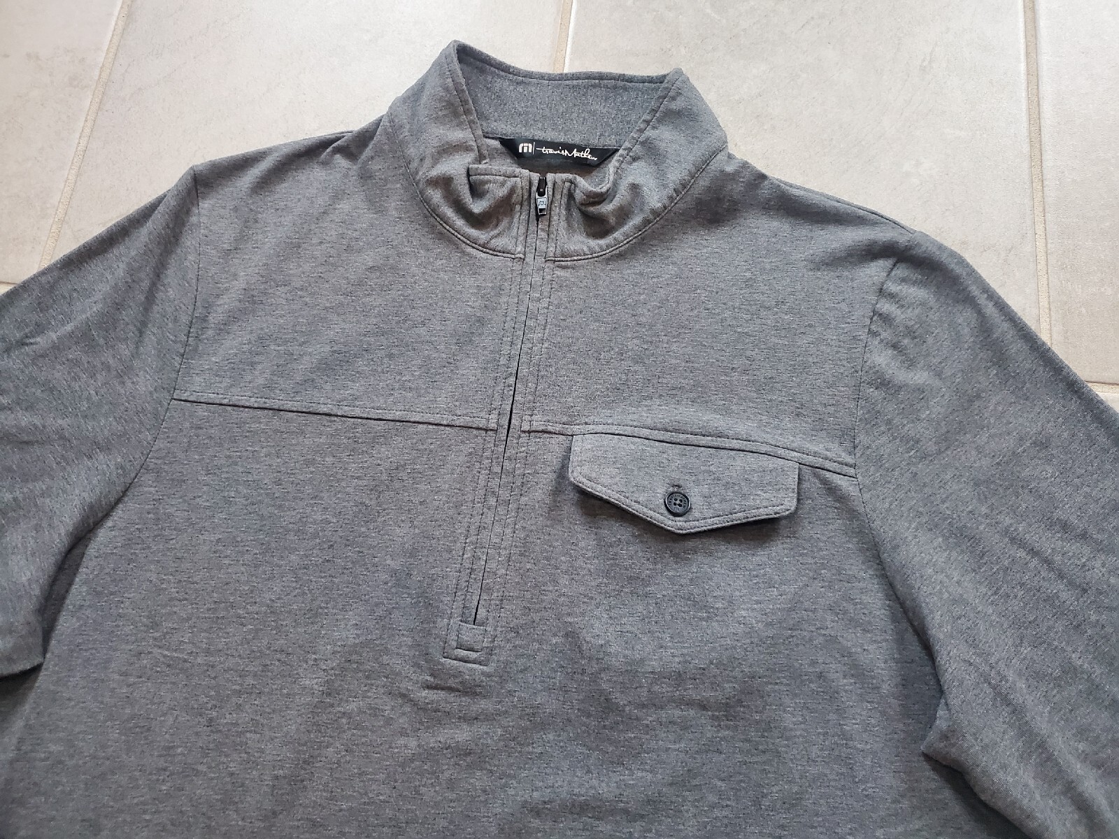 Travis Mathew Men's Large Golf Pullover Shirt 1/4 Zip Long Sleeve Gray Pockets gallery