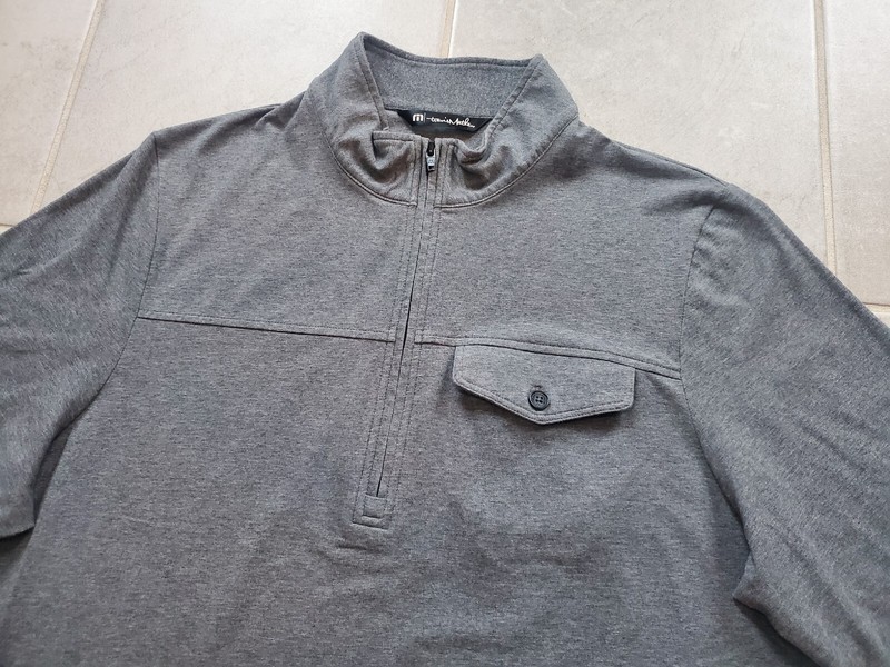 Travis Mathew Men's Large Golf Pullover Shirt 1/4 Zip Long Sleeve Gray Pockets gallery