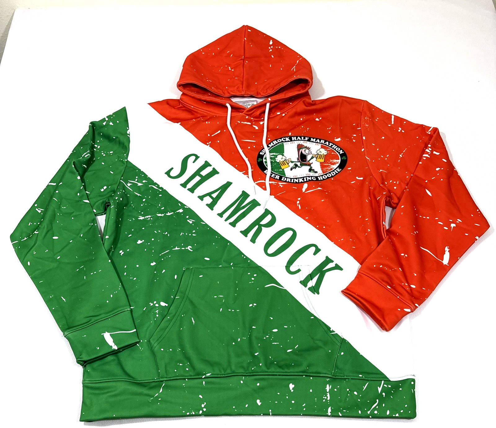 Running Shamrock Half Marathon Beer Drinking Hoodie Mens Large Irish AOP Festive gallery