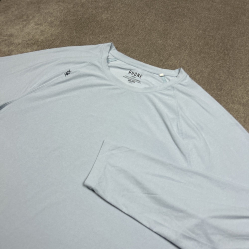 Rhone Shirt Mens 2XL Light Blue Reign Long Sleeve Activewear Gym Tee Stretch