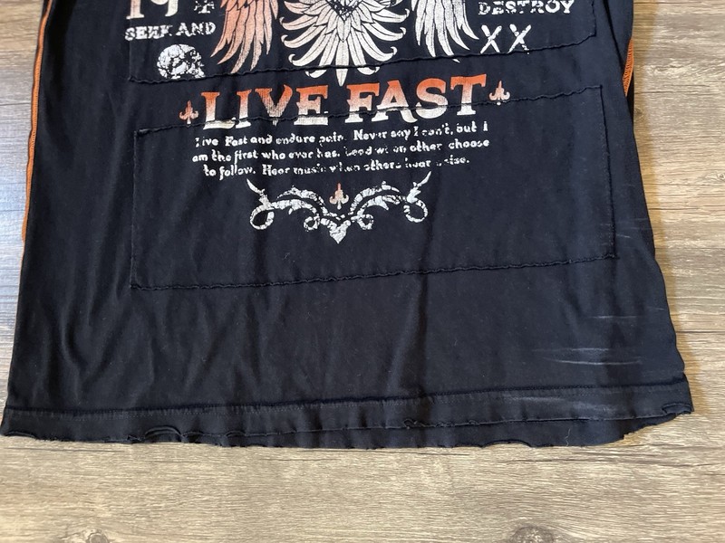 Affliction Mens Short Sleeve Black & Orange Seek & Destroy T-Shirt - Mens Large gallery