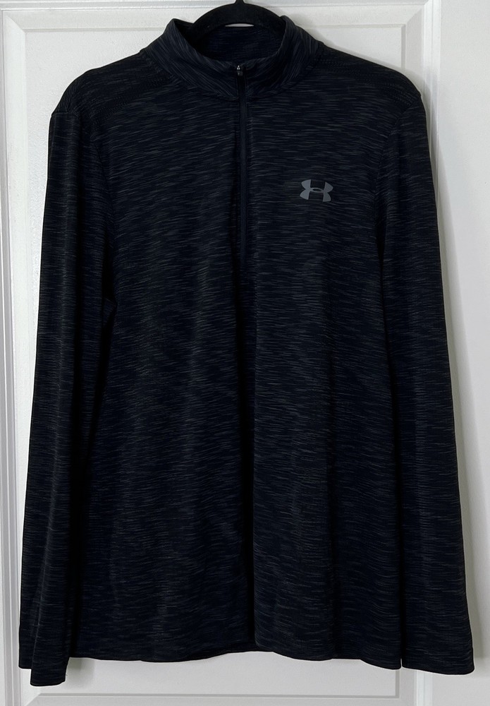 Under Armour HeatGear 1/4 zip mock neck pullover black gray fitted size large