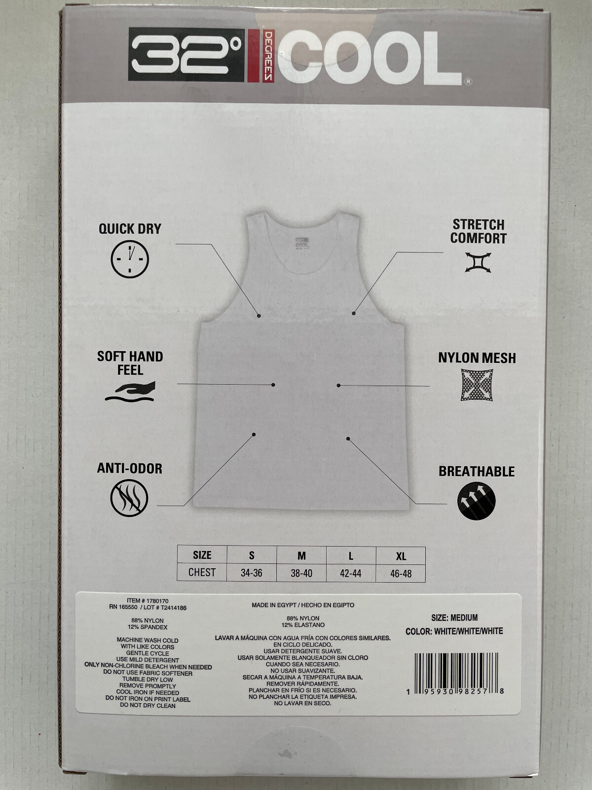 3-Pack 32 Degrees Cool Comfort Mesh Tank, Men's 34-36 M White, NEW gallery