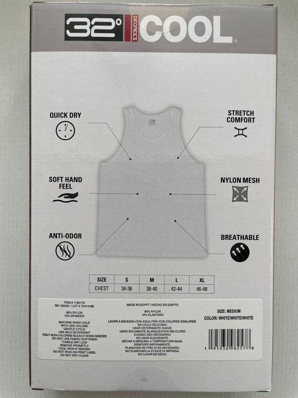 3-Pack 32 Degrees Cool Comfort Mesh Tank, Men's 34-36 M White, NEW gallery