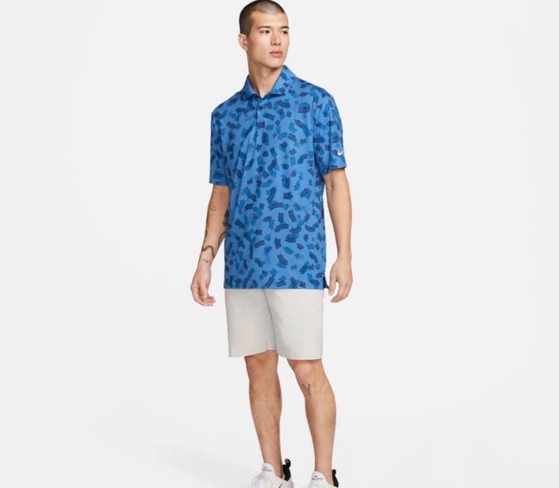 Nike Dri-FIT Tour Micro Print Golf Polo FD5739-402 Blue Men's Size Large gallery
