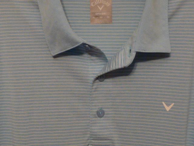 2 Golf Polo Callaway Opti Dri Performance Mint Striped Pale Blue Striped XL EXC gallery