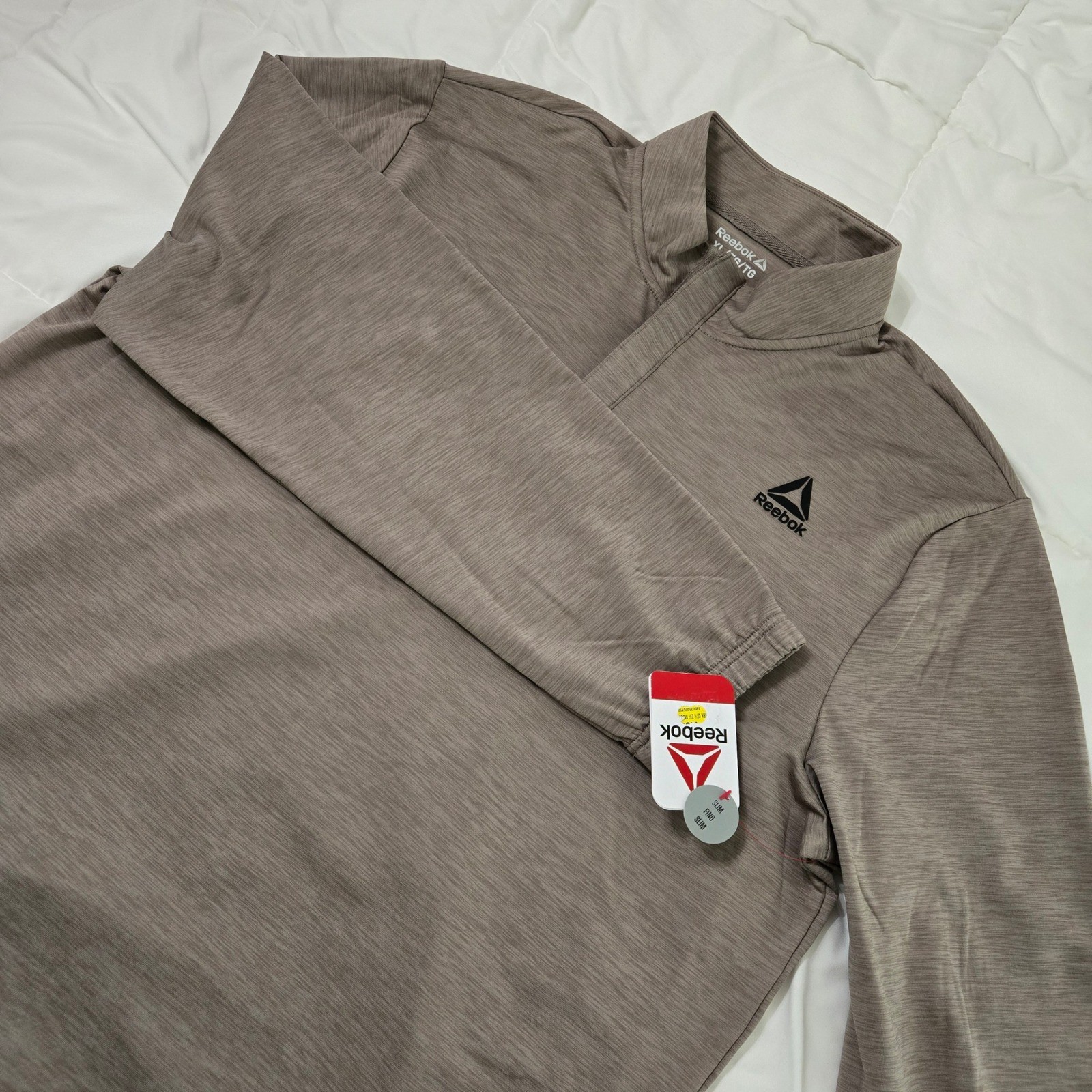 Reebok Mens Quarter Zip Mock Neck Pullover Driftwood Heather XL gallery