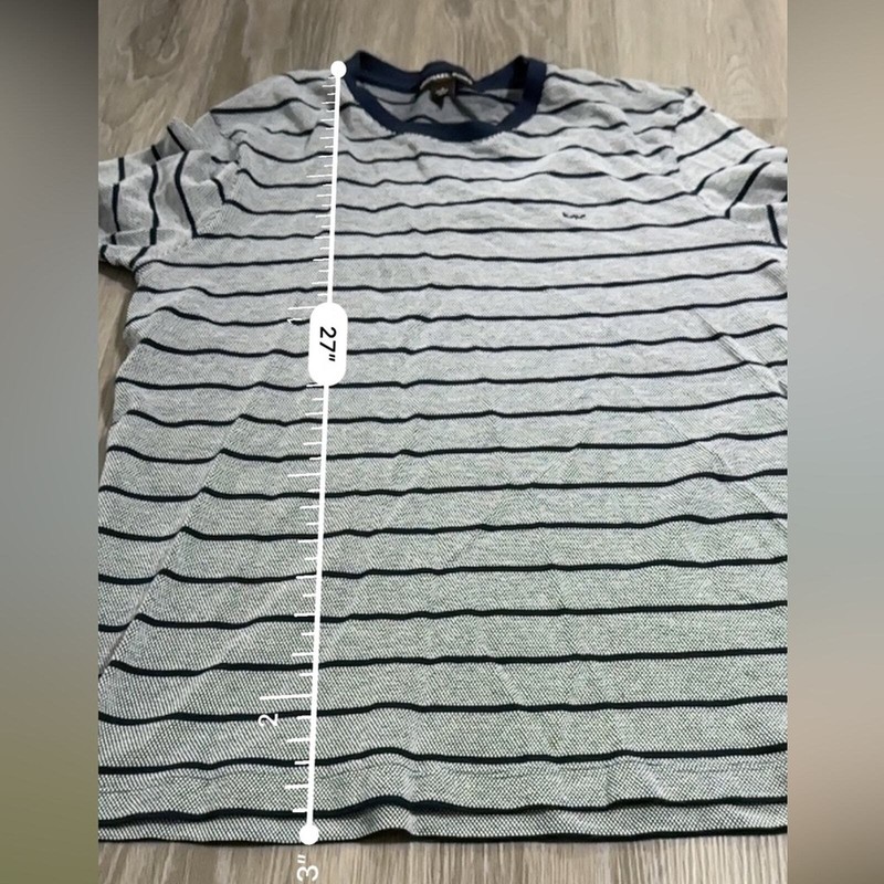 Michael Kors Navy Blue & Gray Striped Long Sleeve Pullover Shirt Size S gallery