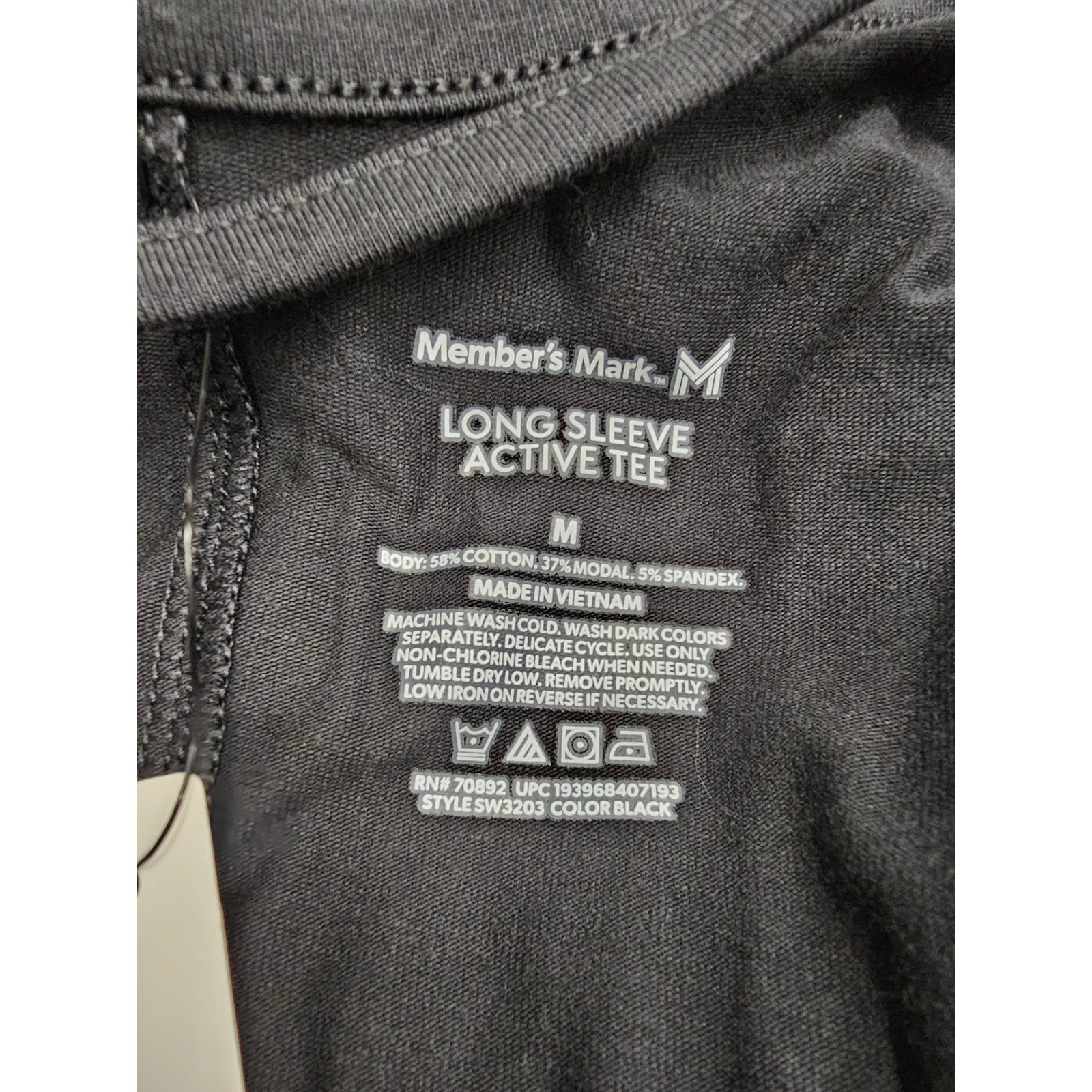 Members Mark Long Sleeve Active Tee Black Cotton Modal Stretch SW3203 Mens M gallery