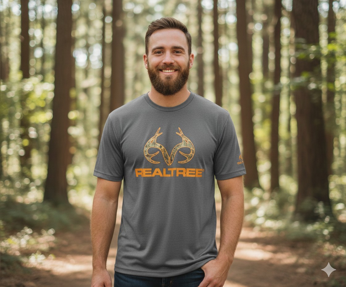 REALTREE Graphic Hunting Outdoor Camouflage Antler Logo Performance Tee Gray L gallery
