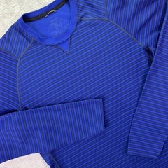 Patagonia Mens Base Layer M Blue Striped Capilene Long Sleeve Crew Neck 4420